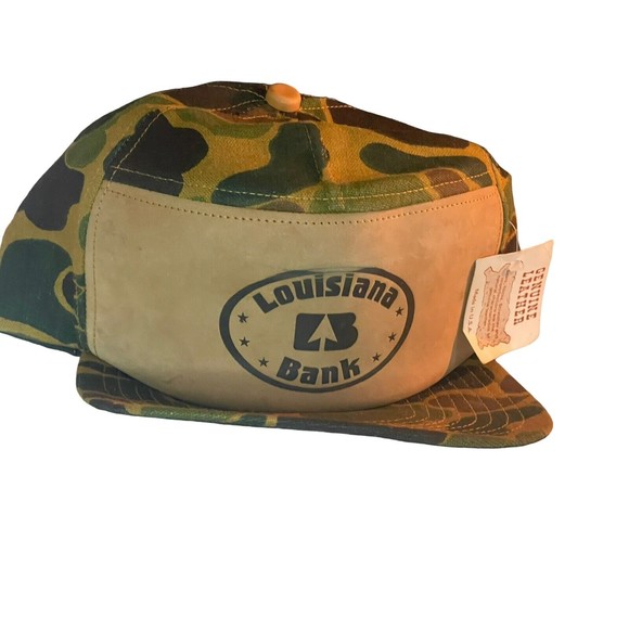 Vintage Camo Trooper 5 Panel Leather Snapback Hunting 80’s 90’s Hat Made in USA - Picture 2 of 6